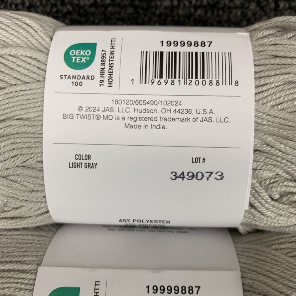 Lot Of 2 Big Twist Baby Bunny Yarn Light Gray 3.5 oz 284 yds Each New Super Fine - Picture 5 of 5